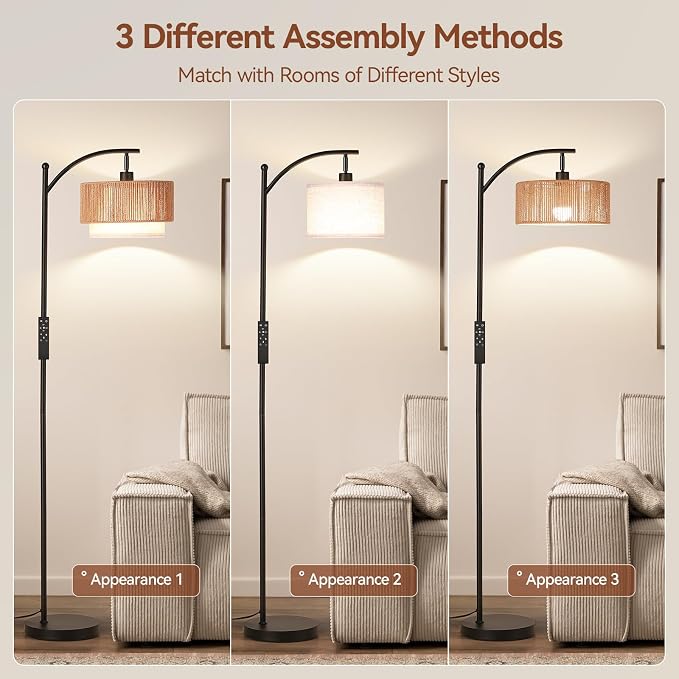 SUNMORY Arc Floor Lamps for Living Room with 12W Remote and Dimmable Bulb