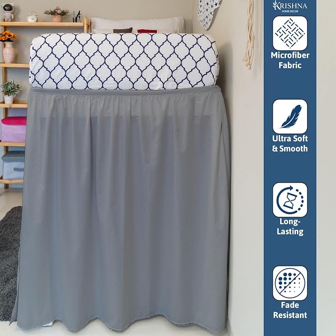 Krishna College Dorm Room Ruffle Bed Skirt with Split Corners, 100% Brushed Microfiber Ultrasoft, Breathable, Twin XL Bedding Extended 46 Inch Drop, Light Grey