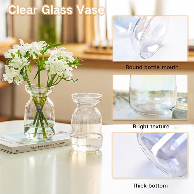 Gute Glass Vases for Decor,Modern Iridescent Flower Vase Centerpiece,5.9in | Premium Glass,Sturdy Thickened Base,Smooth Polished Rim,Wide Opening,Tapered Neck Design,For Living Room Kitchen Office