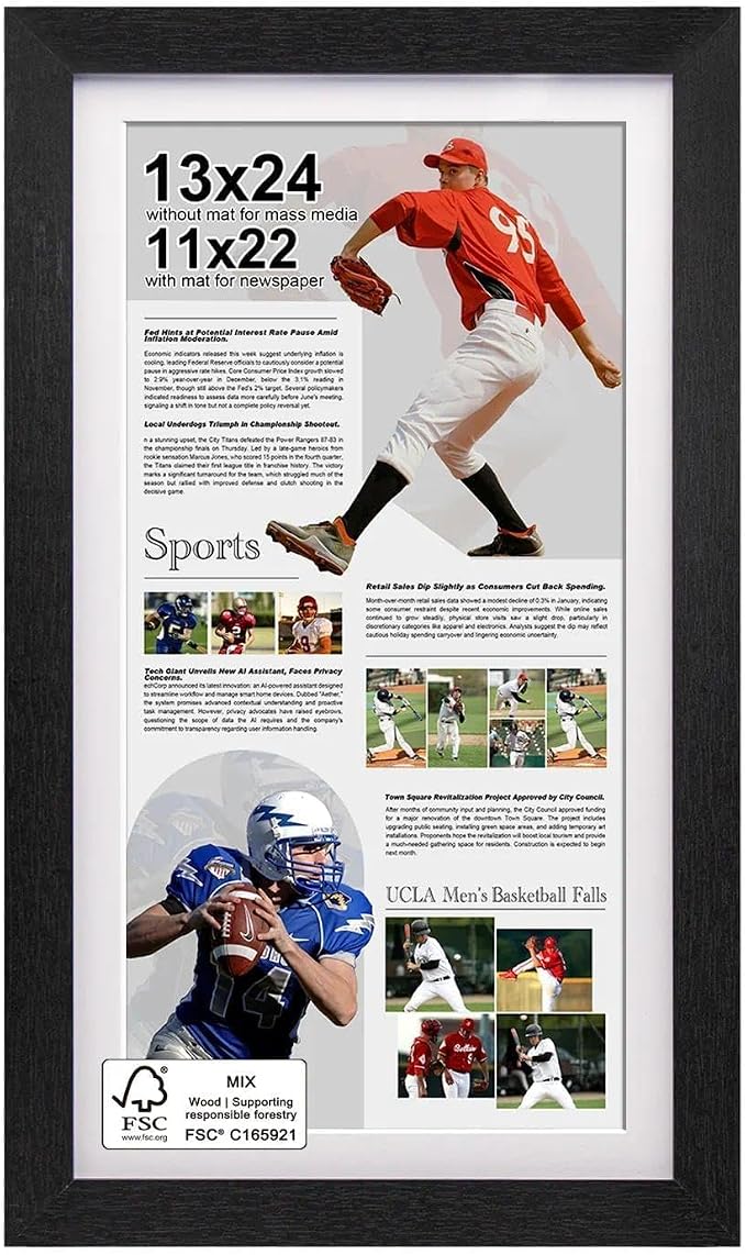 11x22 Up to 13x24 Newspaper Frame,Black,Engineered Wood,Polished Plexiglass