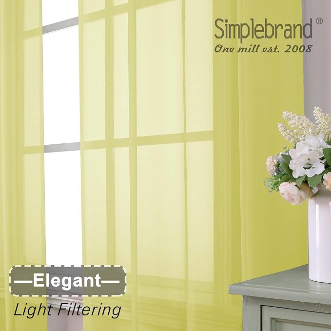 Simplebrand Lemon Sheer Curtains 63 Inch Length 2 Panels, Rod Pocket Solid Color Window Sheer Curtain Panels, Elegant Curtains & Drapes for Living Room, Bedroom 2 Panels (Ivory, 42" W x 63" L)