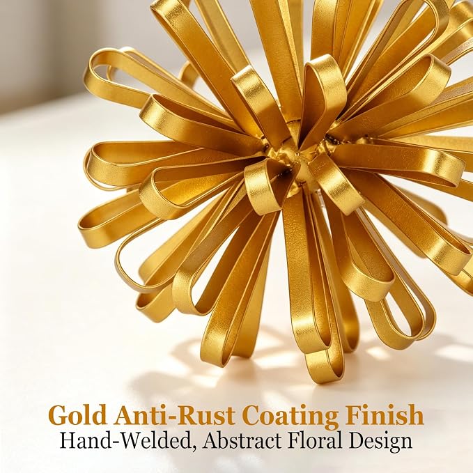 4.72" Gold Metal Floral Tabletop Sculpture