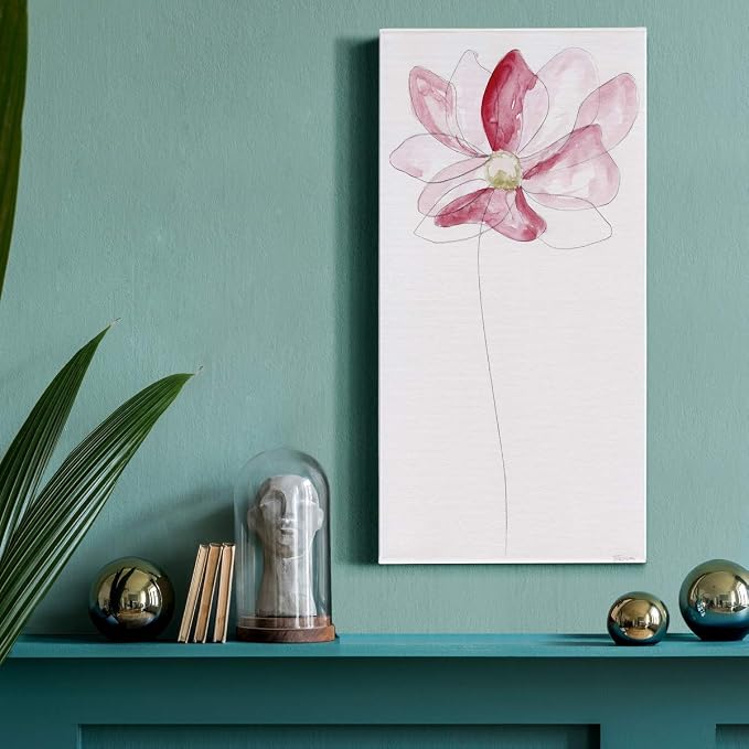 Renditions Gallery Canvas Flower Wall Art Modern Decorations Paintings Pink Floral Sketch Glam Romantic Artwork Wall Hanging Canvas Prints for Bedroom Office Kitchen - 8"x16" LT43