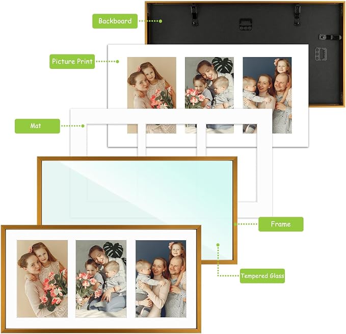 Golden State Art 8.5x16.3 Collage Frame for 3 5x7 Photos Bronze 2 Pack
