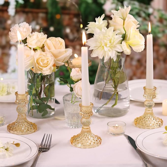 Gold Candle Holder Set of 12, Glass Taper Candle Holders Bulk | Gold Candlestick Holders, Candle Stick Holder for Table Centerpieces, Wedding, Christmas & Home Decor