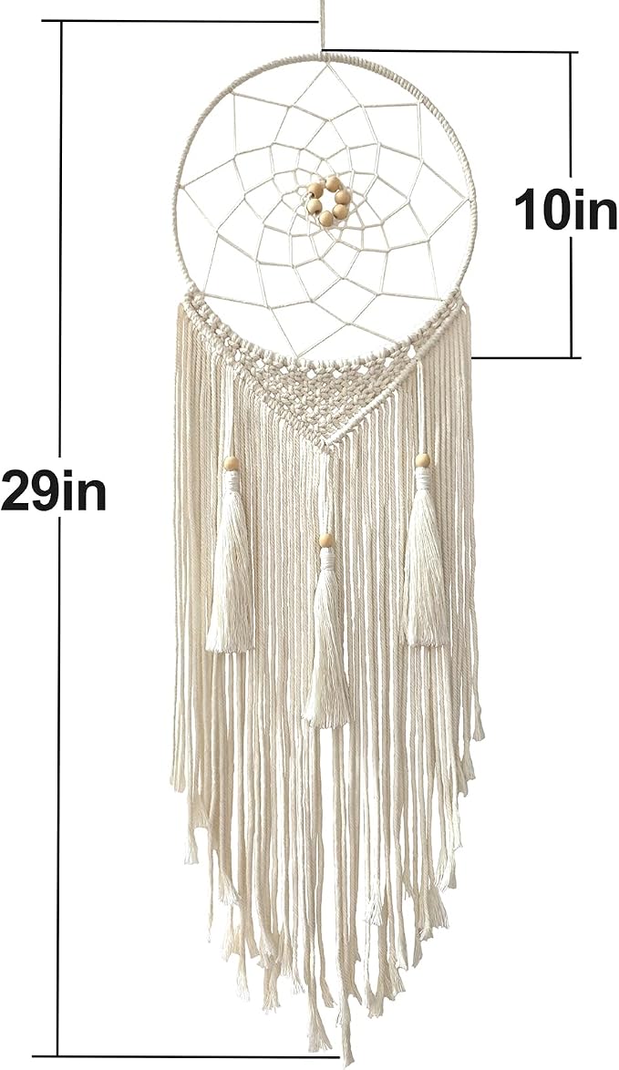 Dream Catcher Macrame Wall Hanging, Boho Decorations for Bedroom Living Room Wedding Party Home Decor, 14" Inner Dia, with 5.9ft Cotton Rope (Medium, Solid)
