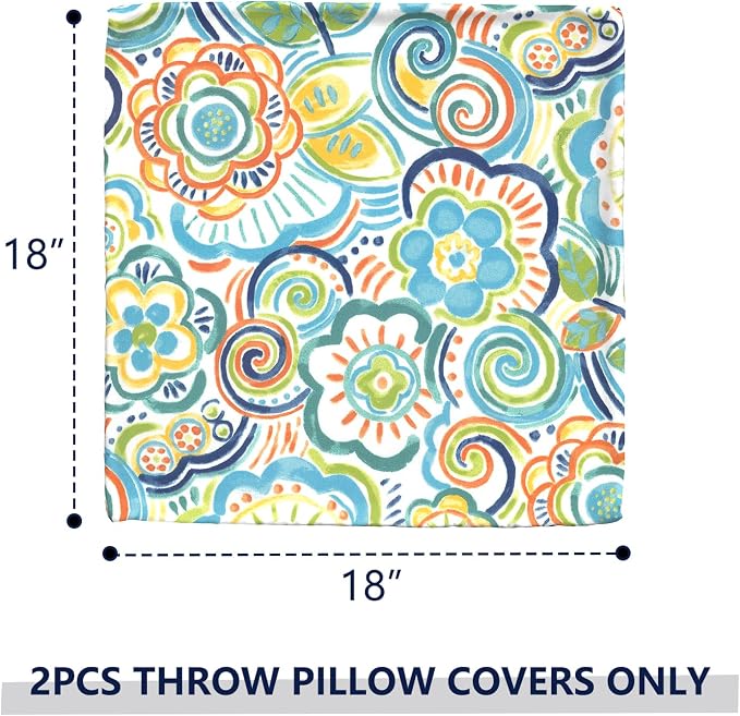 Outdoor Throw Pillow Covers 18”x18”, Decorative Pillow Covers for Patio Furniture, Modern Cushion Cases for Garden Couch Home Sofa Bed Office Chair, Pack of 2, Flower Blue