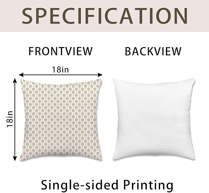 Hexagram Floral Pillow Covers 18x18, Vintage Taupe Throw Pillow Covers | Light Taupe, Set of 2, Farmhouse Neutral Decorative for Couch Pillows, Home Decor, Living Room, Bedroom, No Insert