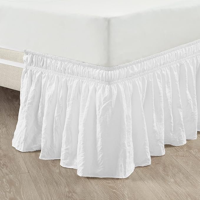 Lush Decor Ruched Ruffle Elastic Easy Wrap Around Bed Skirt Single Twin/Twin XL/Full White - Twin Bed Skirt - Dust Ruffle - White Bedskirts