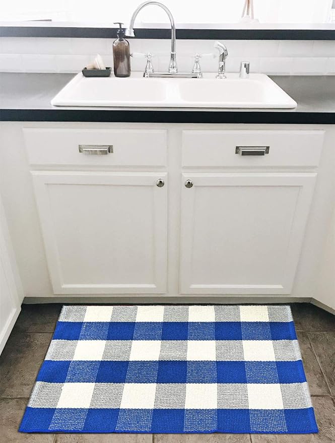 UKELER Buffalo Plaid Door Mat 2'×3'- Washable Layering Farmhouse Door Mat Outdoor Cotton Front Porch Rugs