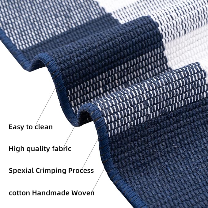 SEEKSEE Buffalo Plaid Outdoor Rug 3' x 5' Navy Blue and White Front Door Mat, Layering Rug for Porch, Washable Doormat, Front Porch Rug for Outdoor Entrance Entryway Patio Porch Decor