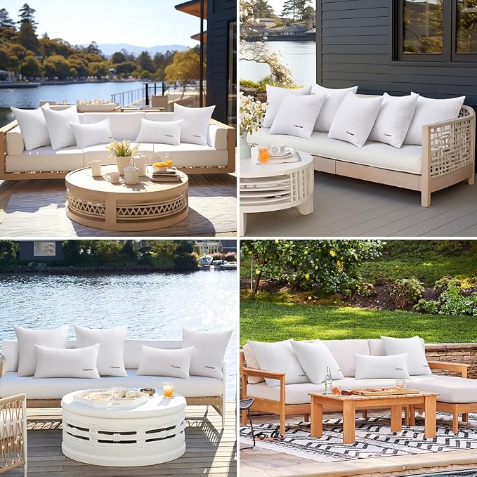 MIULEE Pack of 2 24x24 Inch Outdoor Waterproof Throw Pillow Inserts | Decorative Water-Resistant Pillow Cushion for Patio Garden