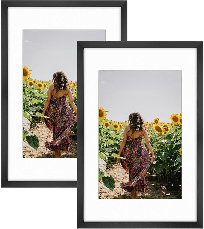Frametory 2 Pack 16x24 Black Picture Frame with Real Glass Mat for 12x18