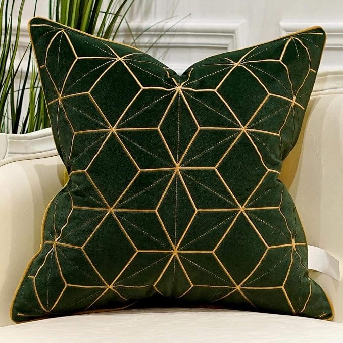 Avigers Throw Pillow Cover 20 x 20 Inch, Green Gold, Velvet, Hidden Zipper
