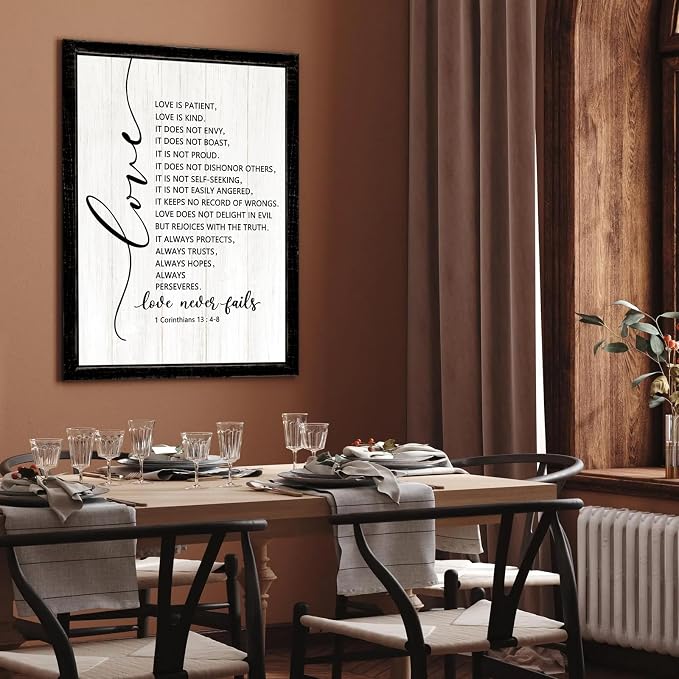 Love is Patient Love is Kind Framed Wall Art, 11''×16'' Narrow Holy Religious Christian Saying Sign for God Jesus Christ Prayer, Vintage Positive Inspirational Catholic Scripture Wall Decor