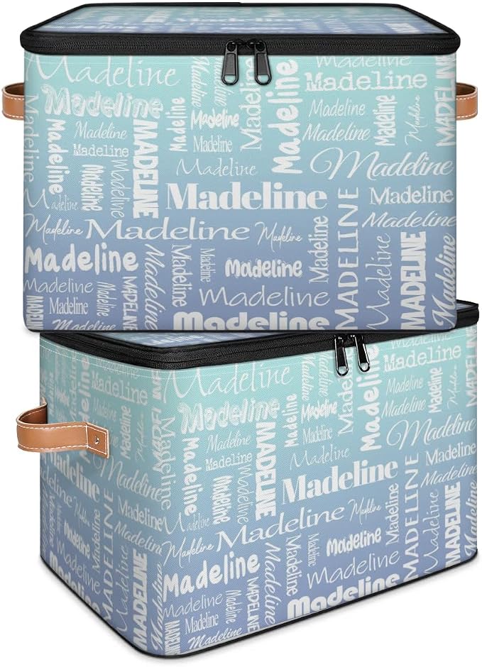 Custom Name Storage Basket, Personalized Keepsake Box, Green Blue