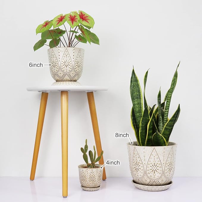 Gepege 8 Inch White Ceramic Plant Pot with Drainage & Saucer | Large ceramic plant pot with drainage hole, ceramic saucer and mesh pad, ideal for indoor plants, flowers and houseplants
