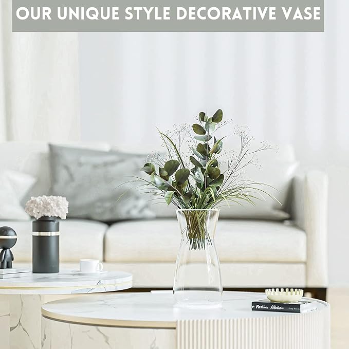 Premium Quality Glass Vase - Clear Vase, Crystal Glass Flower Vase for Rustic Home Decor, Decorative Vases for Flowers for Modern Farmhouse, Glass Vase Ideal for Shelf, Mantle, Table Entryway Decor