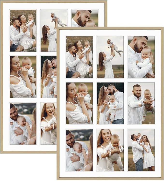 Golden State Art 13.6x19.7 Collage Frame for 9 4x6 Photos Gold 2 Pack