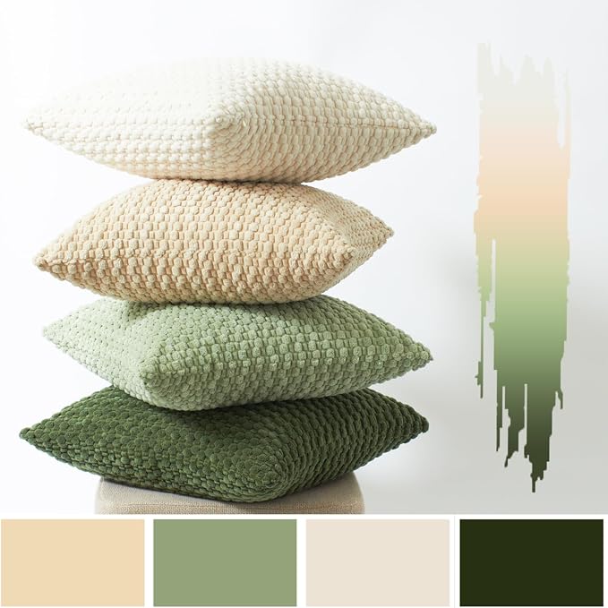 Kevin Textile Spring Throw Pillow Covers Pack of 4 Spring Super Soft Boho Corduroy Decorative Pillow Covers Cases Solid Color Plush Texture Throw Pillows for Sofa Couch Chair 18x18 Inch, Green