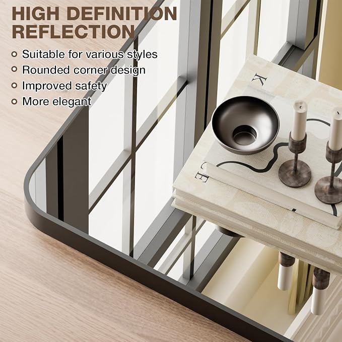 22"x30" Matte Black Rectangle Vanity Bathroom Mirror, Set of 2 | Aluminum Alloy Frame, Clear Reflection, Rust-Resistant, Vertical or Horizontal, Wall Mount, Bedroom and Entryway