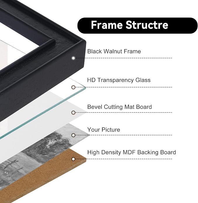 Black Walnut 8x10 Picture Frame, Lightweight Natural Wood Modern Frame