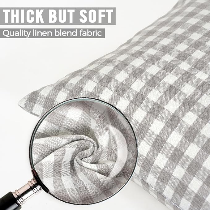 Grey Plaid Gingham Euro Pillow Sham Covers 24x24, Large Gray Pillow Cover | Set of 2, 24 x 24 Gray Grey Farmhouse Vintage Pillow Covers, Couch Tartan Buffalo Plaid Checkered, Cojines Para Sofas De Sala