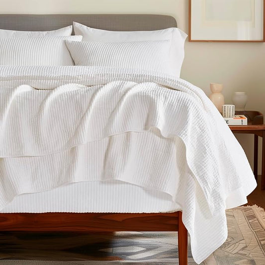 EVERGRACEHOME Cotton Ribbed Matelassé Coverlet Set, King Size, Ivory White | Soft Lightweight Bedspread, 3 Pieces, Breathable Cozy Oversized Quilted Bedding Set for All Seasons, with 2 Pillow Shams