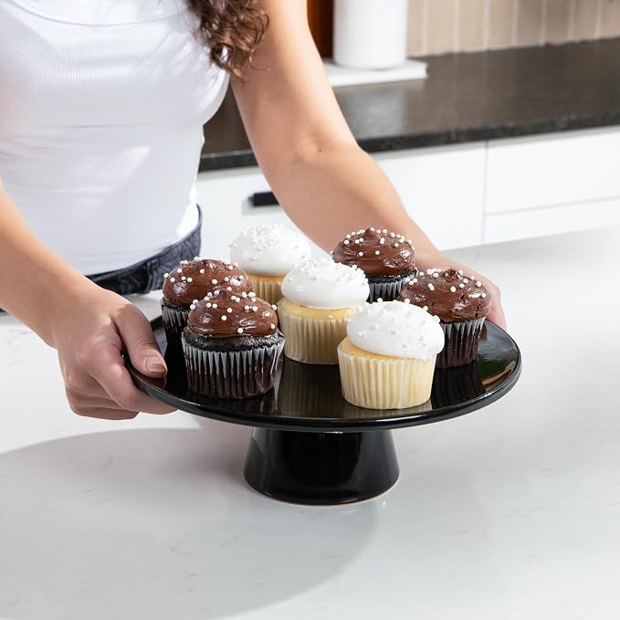 THE Cake Stand, 10 Inch Ceramic Pedestal Dessert Stand, Black