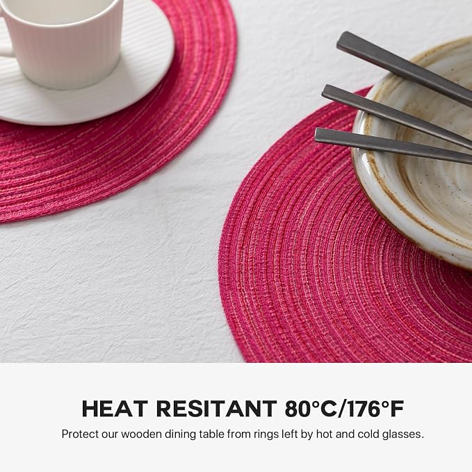 BARoyal Round Placemats Set of 12 Woven Placemats Washable Braided Table Mats for Dining Table Heat Resistant Non-Slip Circle Place Mats(Blossom)