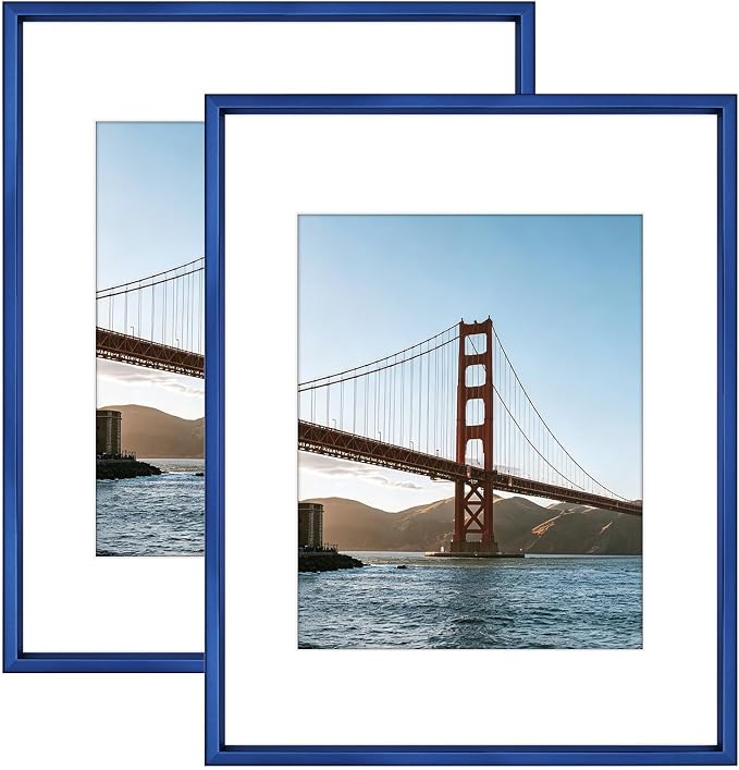 Frametory 11x14 Blue Aluminum Metal Picture Frame Mat for 8x10 Glass