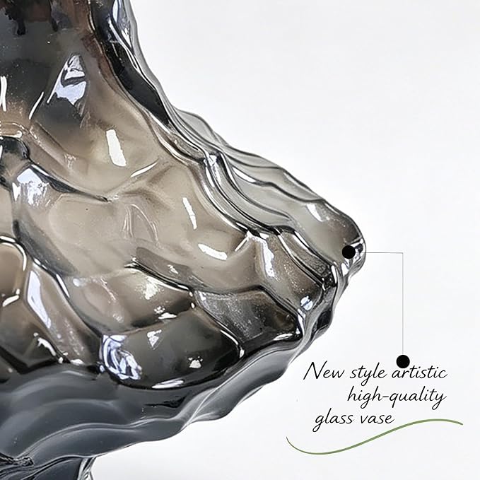 Glass Vase, Black Glass Vase Modern Clear Flower Vases 6.29 Inch, Thickened Glass Vases for Centerpieces, Minimalist Decorative Vase for Living Room Kitchen Office Wedding