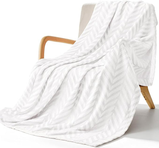 Whale Flotilla Flannel Fleece Throw Blanket for Couch, White | Lightweight Breathable Soft Sofa Throws, Plush Fluffy Chevron Design Decorative Blankets for All Season, 50x60 Inch