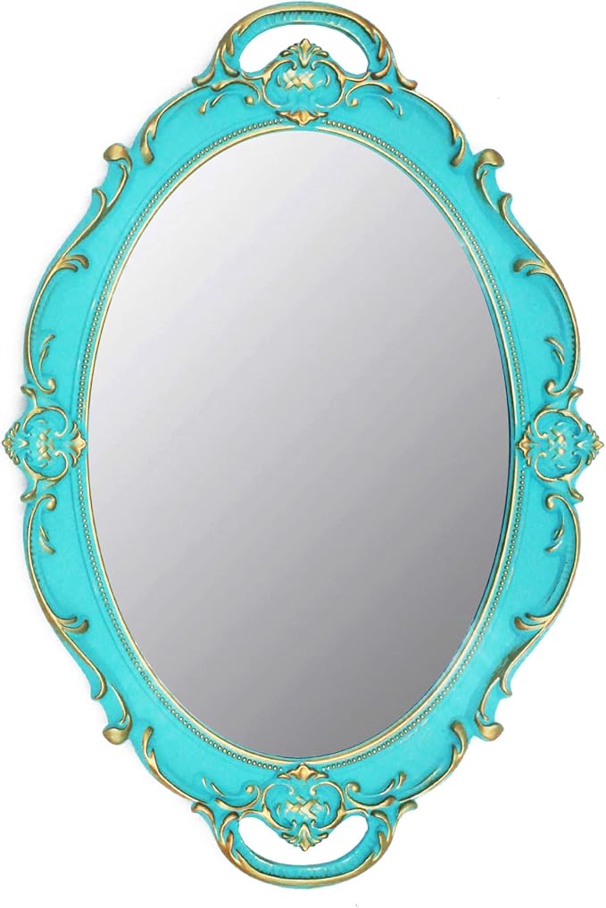 YCHMIR Vintage Small Mirror 14.5 x 10 Inch Oval Blue Wall Mirror