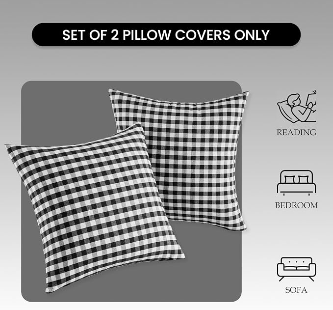 Black and White Farmhouse Boho Gingham Throw Pillow Covers 18x18 Set of 2 | Black and White Outdoor Gingham Plaid Christmas Decorative Throw Pillow Covers Set of 2, Fundas Para Cojines De Sala Navidad