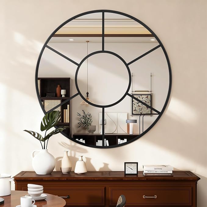 Black Circle Mirror, Round Wall Mounted Mirror Metal Framed Decorative Hanging Mirror for Bathroom Living Room Bedroom Entryway 20 Inch Decor Modern Artistic