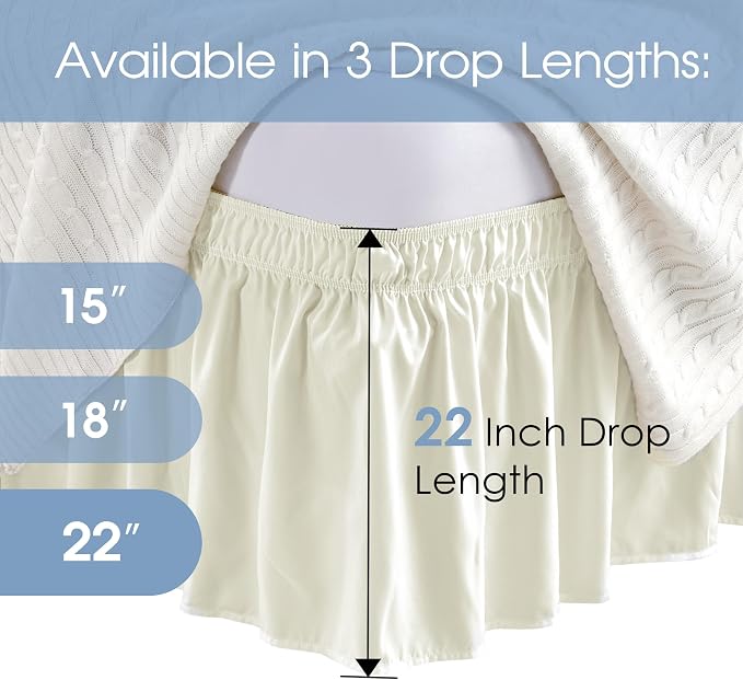 FreshCulture Queen Bed Skirt, Elastic Wrap Around Bed Skirt Queen Size, Bed Skirts for Adjustable Bed, Easy Fit with 22 Inch Drop Length, Hotel Quality Dust Ruffle for Queen Bed (Ivory)