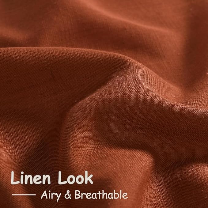 Extra Wide Linen Curtains for Living Room 90 Inches Long Terracotta Light Filtering Semi Sheer Boho Farmhouse Curtain for Bedroom Office Luxury Back Tab and Rod Pocket 100x90, 2 Panels