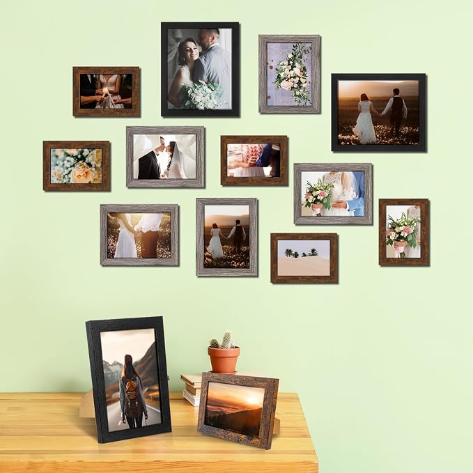 20 Pcs Gallery Wall Frames Set Rustic Picture Frames Collage Assorted Photo Wall Decor Pack for Hanging or Tabletop Display Multi Sizes with 8 x 10, 5 x 7, 4 x 6 (Stylish Color)