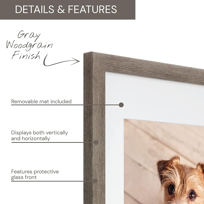 GALLERY PERFECT 12x12 Picture Frames, 9 Piece Set with Real Glass Cover for 8x8 Photos With Mat, Picture Frames Collage Wall Decor for Gallery Wall, Home Decor, Grey