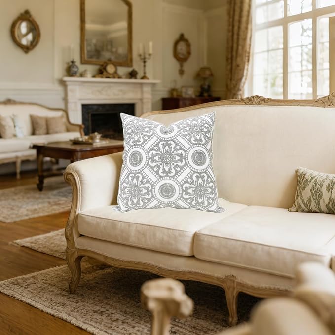 Slow Cow Embroidery Decorative Throw Pillow Cover Cushion Cover for Couch Sofa 18 x 18 Inches Canvas Embroidery Grey