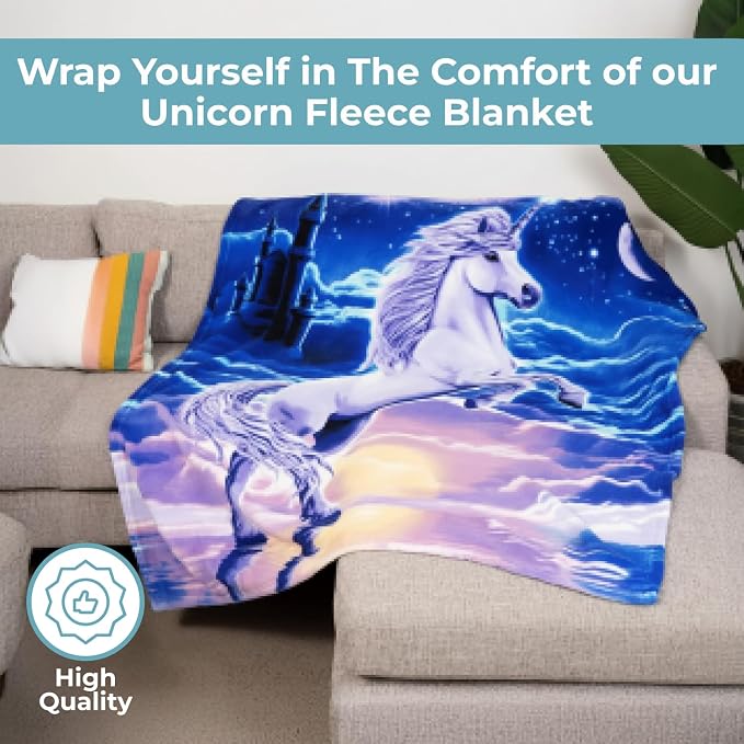 Dawhud Direct Unicorn Fleece Blanket for Girls and Kids - 75 x 90 Inch Super Soft Girls Blanket for Bed Couch or Travel - Plush Throw with Magical Unicorn Design for Cozy Everyday Use - King Size