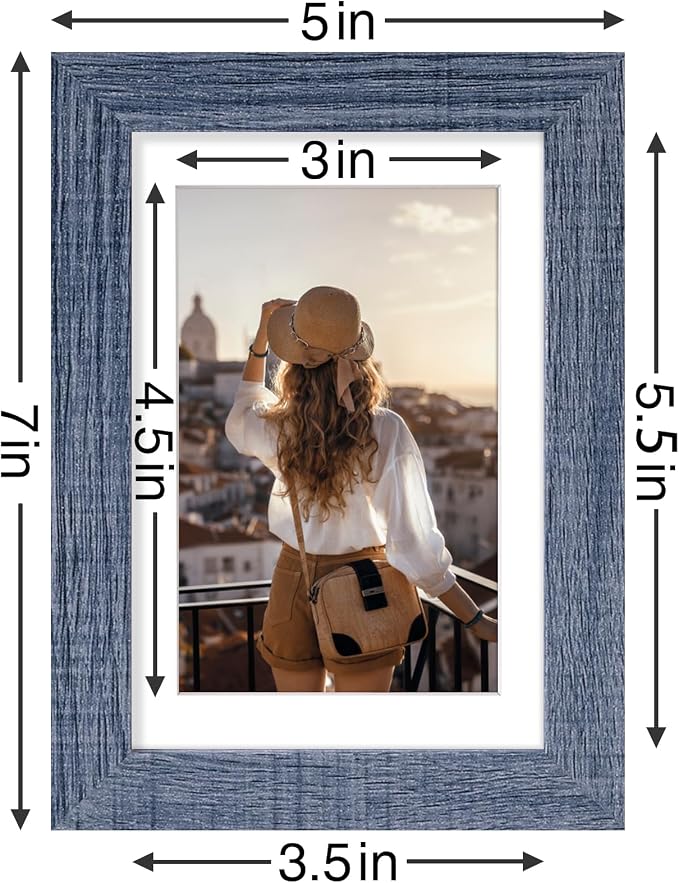 Vittanly 4x6 Picture Frames Set of 9 for Wall or Tabletop Display, Navy | Display Pictures 3.5x5 with Mat or 4x6 without Mat, Small Photo Frames, Engineered Wood with Shatter Resistant Plexiglass