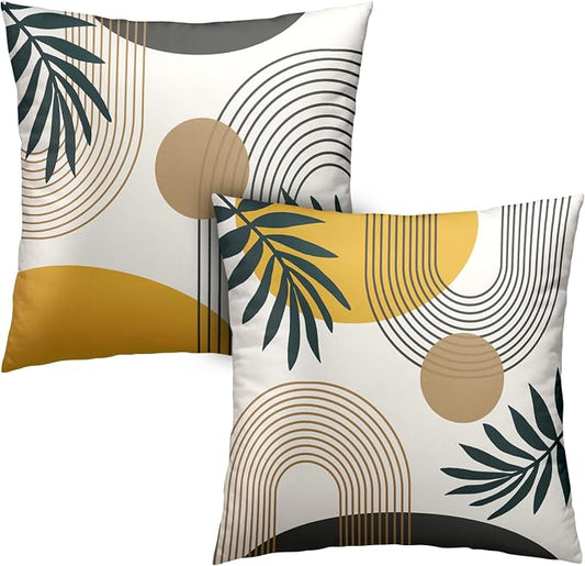 Minimalist Mid Century Modern Throw Pillow Covers 22x22 Boho Pillow Covers Tropical Green Leaves Modern Art Pillow Cases Soft Touch Room Decor for Sofa Couch Pack of 2