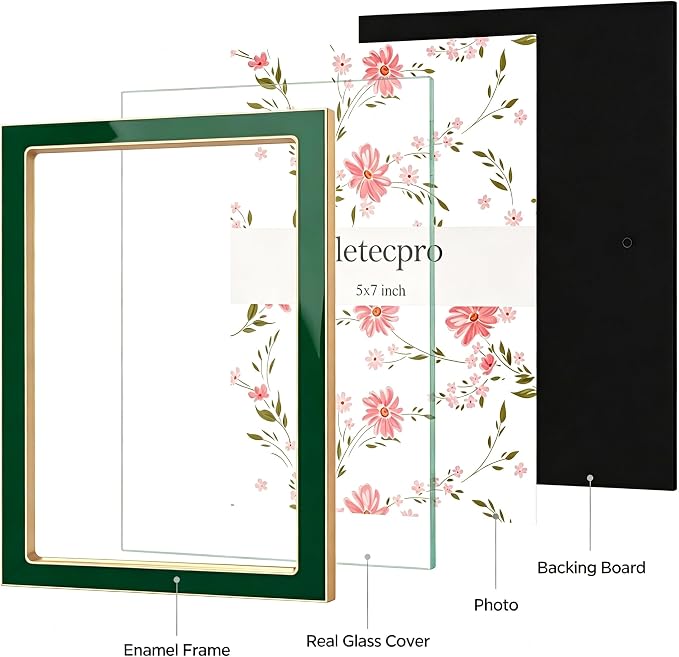 eletecpro 5x7 Enamel Picture Frame with Real Glass Cover, Green, 1-Pack