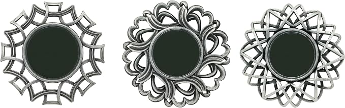 Retro Silver Mirrors for Wall Pack of 3. Round Mirrors. Decorative Mirrors.Small Wall Mirrors for Decor Home Decor Plastic Frames.Glass Mirrors.Make Old Silver Color.