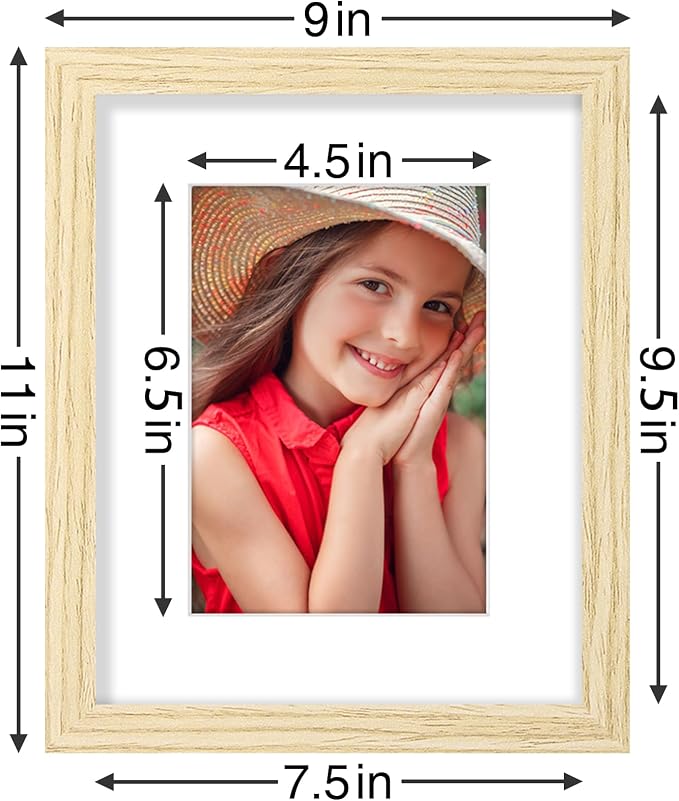 Vittanly 8x10 Picture Frames Set of 9 for Wall or Tabletop Display, OAK | Display Pictures 5x7 with Mat or 8x10 without Mat, Small Photo Frames, Engineered Wood with Shatter Resistant Plexiglass