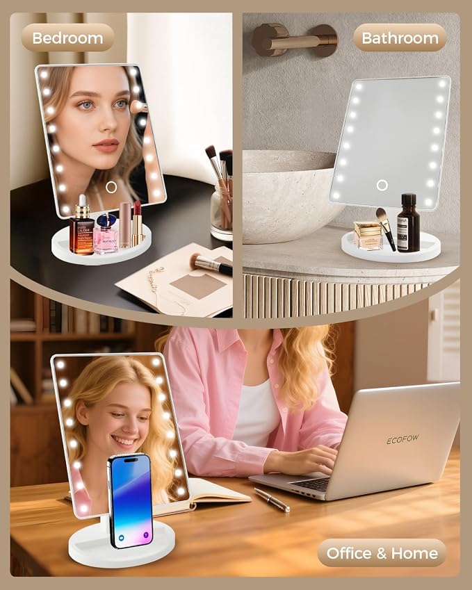 Lighted Makeup Mirror with Lights, Vanity Mirror with Lights, 16 LEDS Dimmable Desk Mirror with Light, Dual Power Supply, Gifts for Teenage Girls, Beauty Makeup Mirror, Dorm Room Essentials for Girls