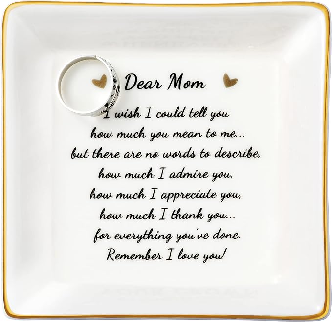 JoycuFF Gifts for Mom Birthday Unique from Daughter Ring Trinket Dish Tray Jewelry Ring Holder Mother's Day Thanksgiving Day Christmas Gifts for Mama Mother
