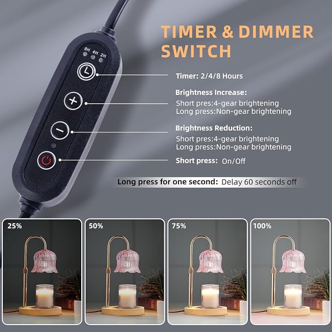 Candle Warmer Lamp with Timer: Flower Shape Wax Lamp Candles No Flame Home Decor Pink Candles Warming Lights